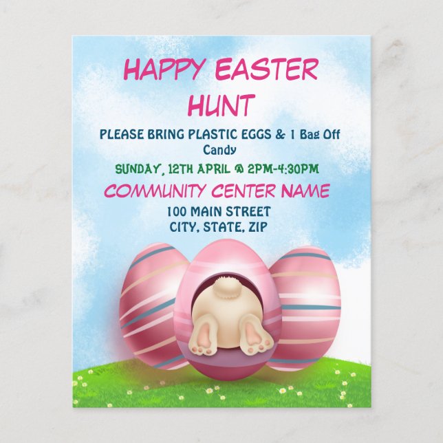 Adorable Easter Bunny With Pink Stripes Egg Easter Flyer (Front)