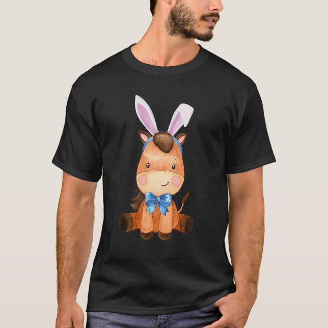 Adorable Easter Horse Bunny Ears Horse Bow Tie Gir T-Shirt (Front)