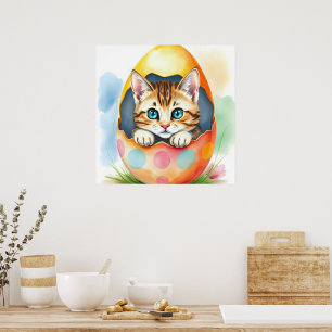 Adorable Easter Kitten in Colourful Egg Poster