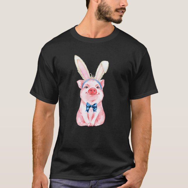 Adorable Easter Pig With Easter Bunny Ears Easter  T-Shirt (Front)