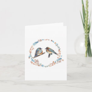 Adorable Eastern Bluebird Couple Floral Wreath Note Card