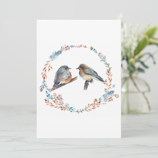 Adorable Eastern Bluebird Couple Happy Birthday (Standing Front)