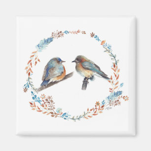 Adorable Eastern Bluebird Couple Watercolor Art Magnet