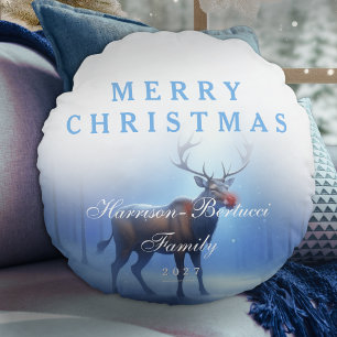 Adorable Editable Winter Wonderland Chrsitmas Round Cushion