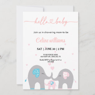 Adorable Eelephant family baby shower Invitation