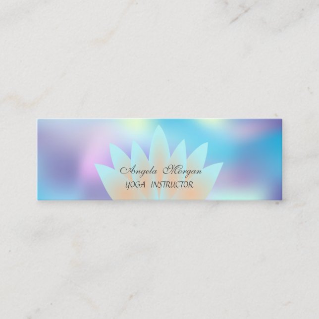 Adorable Elegant Chic Lotus Blue Holographic Mini Business Card (Front)
