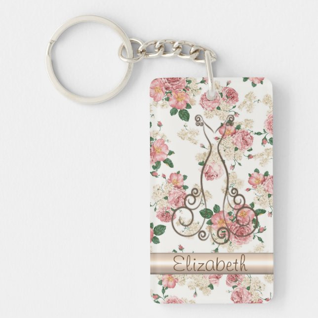 Adorable Elegant Dress,Floral Pattern-Personalised Key Ring (Front)