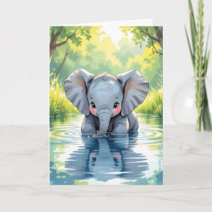 Adorable Elephant and Coloring Page Birthday Card