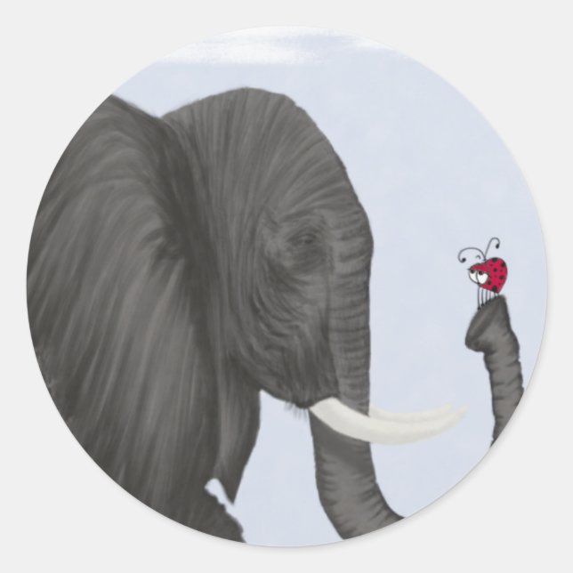 Adorable Elephant and Cute Ladybug Classic Round Sticker (Front)