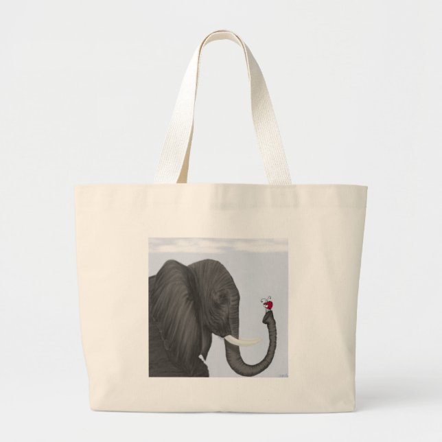 Adorable Elephant and Cute Ladybug Large Tote Bag (Front)