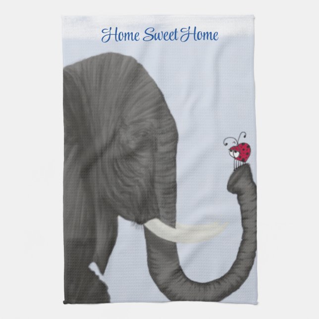 Adorable Elephant and Cute Ladybug Tea Towel (Vertical)