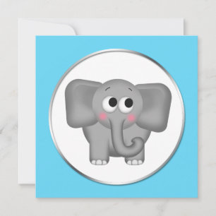 Adorable Elephant - Aqua Baby Shower Invitations
