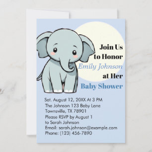 Adorable Elephant Baby Shower Invitation in Pastel