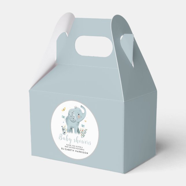 Adorable Elephant Blue Baby Boy Shower Favour Box (Front Side)