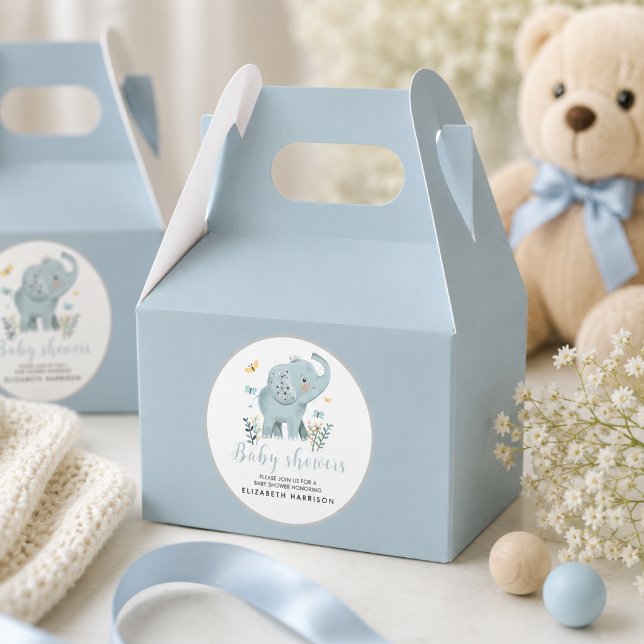 Adorable Elephant Blue Baby Boy Shower Favour Box (Adorable Elephant Blue Baby Boy Shower Favor Boxes)