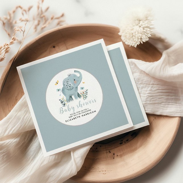 Adorable Elephant Blue Baby Boy Shower Napkin (Creator Uploaded)