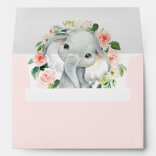 Adorable Elephant Blush Pink Floral Envelope