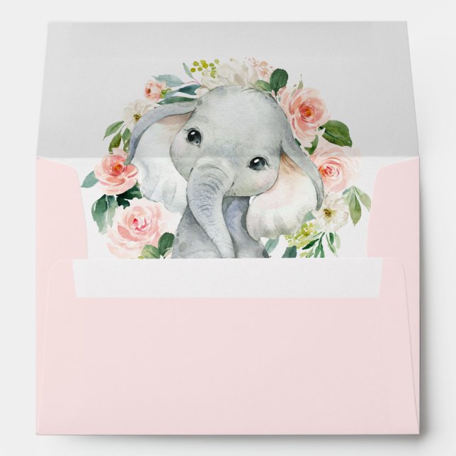 Adorable Elephant Blush Pink Floral Envelope (Back (Bottom))