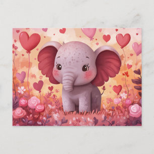 Adorable Elephant Calf Hearts & Flowers Postcard