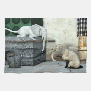 Adorable Elephant Cats Tea Towel
