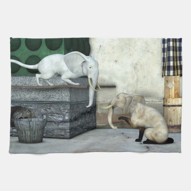 Adorable Elephant Cats Tea Towel (Horizontal)