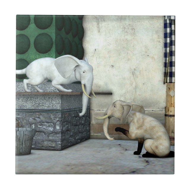 Adorable Elephant Cats Tile (Front)