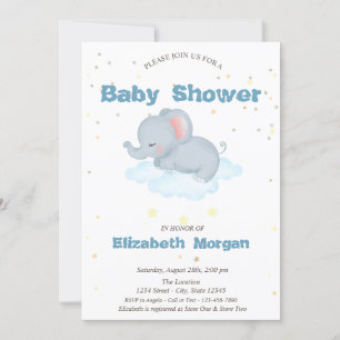 Adorable Elephant,Clouds, Stars Baby Shower Invitation