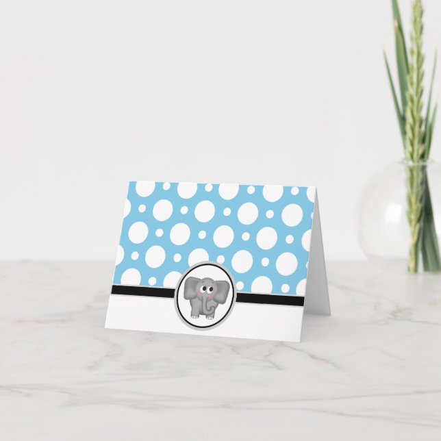 Adorable Elephant custom Blue Polka Dot Card (Front)