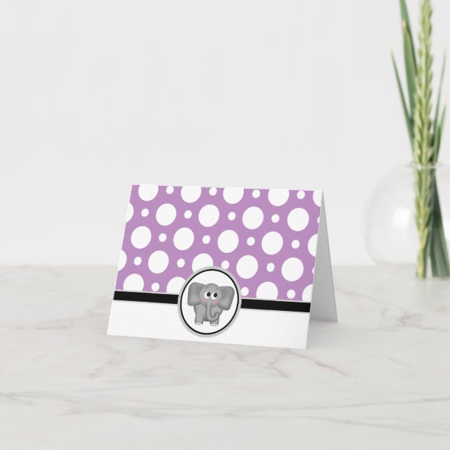 Adorable Elephant custom Purple Polka Dot Card (Front)