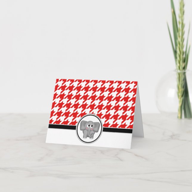 Adorable Elephant custom Red Houndstooth Cards (Front)