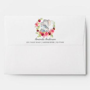 Adorable Elephant Girl Baby Shower Envelope