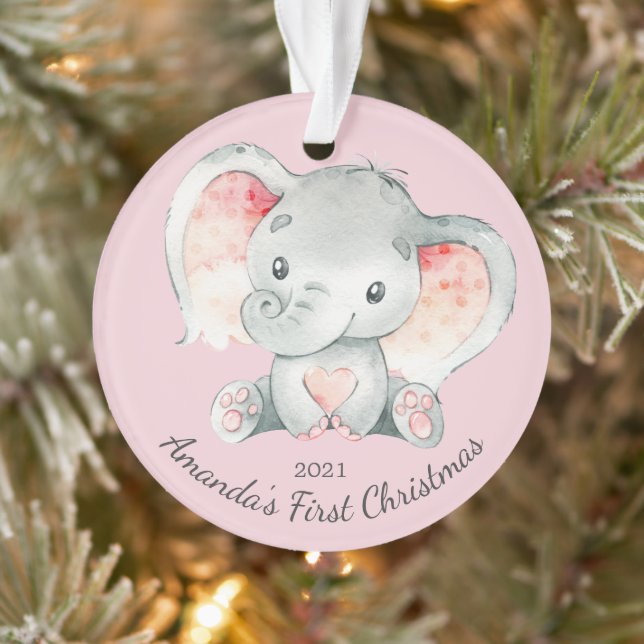 Adorable Elephant Girls First Christmas Ornament (Tree)