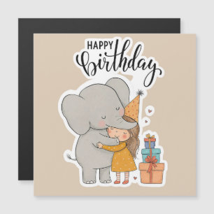 Adorable Elephant Hug Birthday Sticker Magnetic Invitation