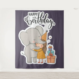 Adorable Elephant Hug Birthday Sticker Tapestry