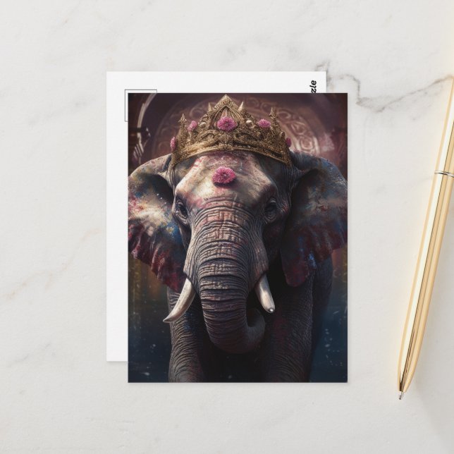 Adorable Elephant in a Crown Postcard (Front/Back In Situ)