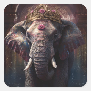 Adorable Elephant in a Crown Square Sticker
