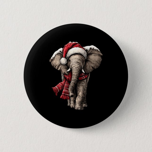 Adorable Elephant In Santa Hat Snowy Winter Christ 6 Cm Round Badge (Front)