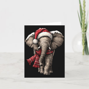 Adorable Elephant In Santa Hat Snowy Winter Christ Card