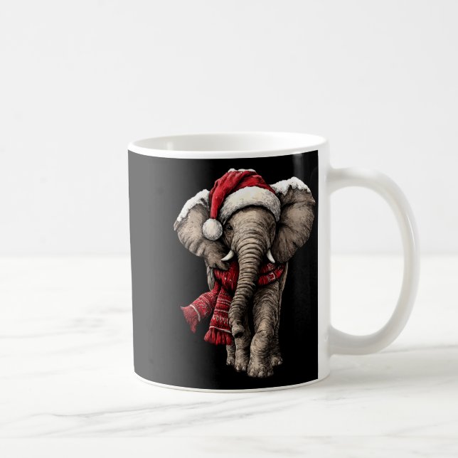 Adorable Elephant In Santa Hat Snowy Winter Christ Coffee Mug (Right)