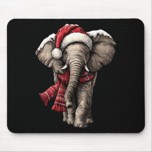 Adorable Elephant In Santa Hat Snowy Winter Christ Mouse Mat