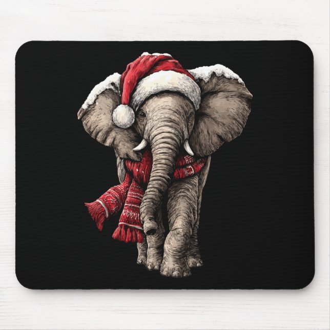 Adorable Elephant In Santa Hat Snowy Winter Christ Mouse Mat (Front)