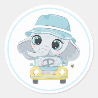 Adorable Elephant on Vacation Classic Round Sticker