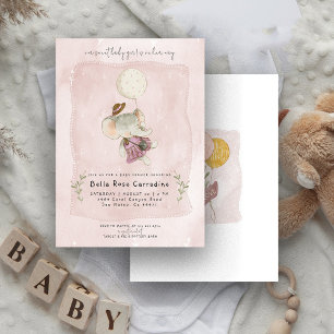 Adorable Elephant   Rustic Floral Boho Baby Shower Invitation