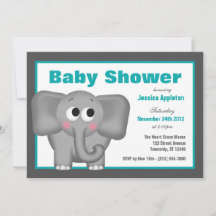 Adorable Elephant Teal Baby Shower Invitations