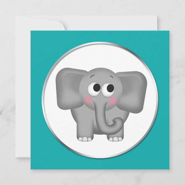 Adorable Elephant - Teal Baby Shower Invitations (Front)