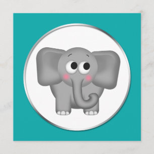 Adorable Elephant - Teal Baby Shower Invitations