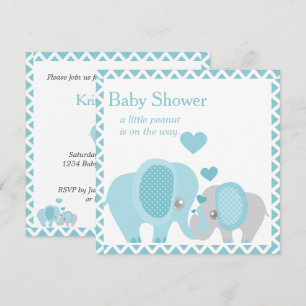 Adorable Elephants, Baby Boy Shower Invitation