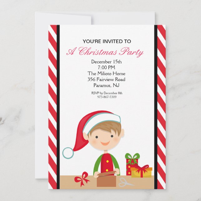 Adorable Elf in Workshop Christmas Party Invite (Front)