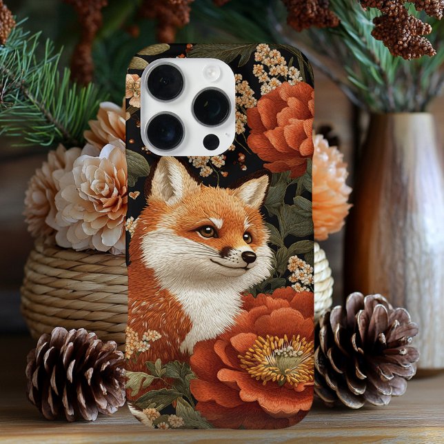 Adorable embroidered look Fox & Flowers iPhone Case (Creator Uploaded)