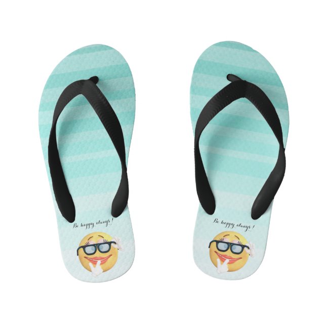 Adorable  Emoji Face-Be happy always Kid's Flip Flops (Footbed)